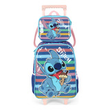 Kit Mochila Rodinha Lancheira Stitch Menina Disney Luxcel Cor Azul Desenho Do Tecido Stitch Ice Cream