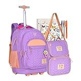 Kit Mochila Rodinhas Carrinho Luluca Escolar Juvenil Lancheira E Estojo Lilas 