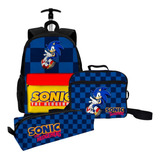 Kit Mochila Sonic 2 Estojo E Lancheira Térmica E Carrinho