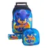 Kit Mochila Sonic Azul Rodinha Lancheira Estojo Escolar
