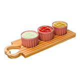 Kit Molhos Rosa Em Porcelana E Madeira
