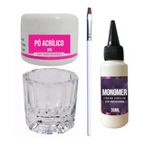 Kit Monomer 30ml Pó Acrílico 30g Dappen Pincel Unhas Acrigel