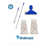 Kit Mop Úmido Esfregão Com 2 Refil Cabo E Haste Bralimpia