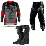 Kit Motocross Calça Camisa Bota De