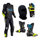 Kit Motoqueiro Texx Pista Macacão 2 Peças Couro bota luva