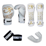 Kit Muay Thai Kickboxing Egito Luva Bucal Caneleira Bandagem