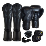 Kit Muay Thai Luva Caneleira Bandagem Bucal Case