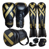 Kit Muay Thai Luva Caneleira Bolsa Bandagem Bucal Olimpo Esp
