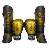 Kit Muay Thai Top Treino Luva 12oz Caneleira Thunder Pulser