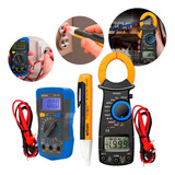 Kit Multímetro Digital Alicate Amperímetro E Caneta Detector