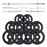 Kit Musculação 36 Kg Com 3 Barras Oca   1 Barra W Oca 1 20cm
