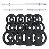 Kit Musculação 50 Kg Com 2 Barras   1 Barra Reta Oca 1 20cm