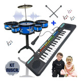 Kit Musical Infantil Mini Bateria Teclado Piano 32 Teclas