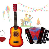 Kit Musical Infantil Mini Violão + Acordeon Sanfona 3 Baixos