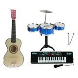 Kit Musical Violão teclado bateria Infantil 3 Tambores
