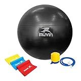 Kit Muvin Com Bola De Pilates 65cm Muvin Antiestouro Suporta Até 300kg Com Bomba Kit 3 Faixas Elásticas Tamanho 150cm X 15cm 3 Intensidades Diferentes Fitness Yoga Exercícios Preto 