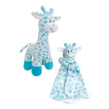 Kit Naninha Pano Macia Para Soninho E Pelúcia Girafinha Buba Cor Azul
