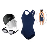 Kit Natação Maiô Speedo Cross Óc Freestyle Touca Flat