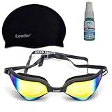 Kit Natação Óculos Leader Speed Pro Touca Silicone Leader Spray AntiFog