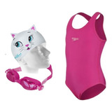 Kit Natação Speedo Maiô Inf Vital3 Óculos Olympic Touca Cat