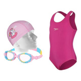 Kit Natação Speedo Maiô Infantil Óculos Candy Touca Fun