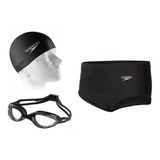 Kit Natação Speedo Sunga Óculos Hydrovision Touca Flat