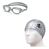 Kit Natação Touca De Natação Pu E Óculos Wide Vision Prata c