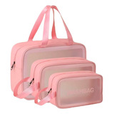 Kit Necessaire Frasqueira Bolsa Mão Organizador Mala Viagem Cor Rosa