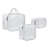 Kit Necessaire Frasqueira Viagem Bolsa Transparente 3pçs Bco Cor Branco