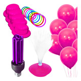 Kit Neon Rosa Lâmpada Luz Uv Com Chapéu Abajur Balão 72pç