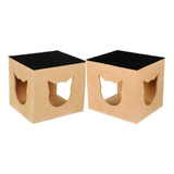 Kit Nicho Para Gatos 2 Toca Casa Casinha Mdf Cru Com Carpete