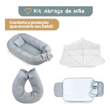 Kit Ninho Redutor Almofada De Amamentação Trocador Portátil Mosquiteiro Abraço De Mãe Chevron Cinza