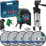 Kit Nível Laser Verde Bosch Gcl 2 15 G 15m Tripé 5 Discos
