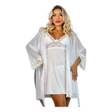 Kit Noiva Lingerie Lua De Mel Sensual Sexy Camisola E Robe
