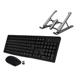 Kit Notebook Suporte Base Retratil   Mouse E Teclado Sem Fio