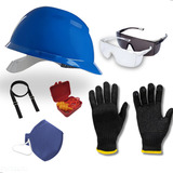 Kit Obra Capacete Óculos Protetor Auricular Luva Mas Cor Capacete Azul