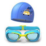 Kit Óculos E Touca Impermeável Para Natação Infantil Cor Azul Piscina Carro
