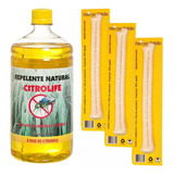 Kit Óleo Citronela 1 Litro Repelente 6 Pavio Para Tocha