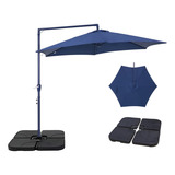 Kit Ombrelone Lateral Suspenso 3m Veneza Com Base 60l Belfix Cor Azul Lisa