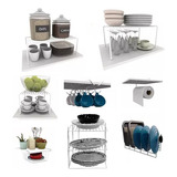 Kit Organizador De Armário Aramado Luxo Prato Xícara Cesto