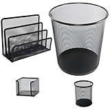 Kit Organizador De Escritório 4 Peças Lixeira Metal Aramado Telada Cesto Lixo 12 Litros Porta Lápis Cartas Coisa Para Home Office Empresa Trabalho Documento Organização Mesa Escrivaninha