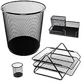 Kit Organizador De Escritório Com Lixeira- Porta Lápis- Porta Trecos E Bandeja Organizadora De Documentos Com Gavetas Kit02 -preto-