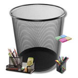 Kit Organizador De Escritório Preto Porta Treco Caneta Lixo