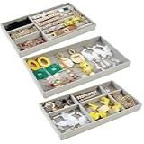 Kit Organizador De Joias Com 3 Bandejas De Veludo- Compartimentos Para Anéis- Brincos- Colares E Pulseiras- Cinza- Porta Jóias - Organização -Rosa-
