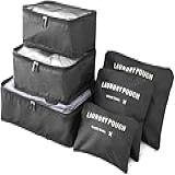 Kit Organizador De Mala De Viagem 6 Peças Linha Premium Necessaire Prático Para Roupas Maquiagens Cuecas Calcinhas E Meias Ideal Para Bagagem Compacto E Funcional Modelo Preto