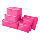 Kit Organizador De Mala Viagem Necessaire Saquinhos 6 Peças Cor Rosa chiclete