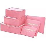 Kit Organizador De Malas Para Viagem 6 Peças Conjunto Organizador Completo Bolsas Necessaire Sapatos Maquiagem Roupas Bagagem Organizada Rosa Pink 