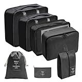 Kit Organizador De Malas Para Viagem 7 Peças Bolsas Necessaire Sapatos Maquiagem Roupas Bagagem Organizada Conjunto Organizador Completo Premium -Preto-