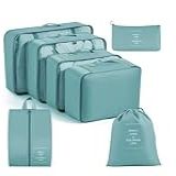 Kit Organizador De Malas Para Viagem 7 Peças Conjunto Organizador Completo Bolsas Necessaire Mala Sapatos Maquiagem Roupas Bagagem Organizada Verde 