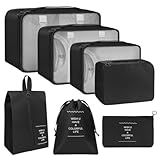 Kit Organizador De Malas Para Viagem 7 Peças Conjunto Organizador Completo Bolsas Necessaire Sapatos Maquiagem Roupas Bagagem Organizada Preto 